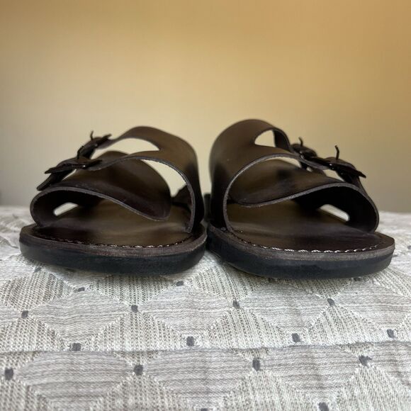 Jerusalem Dark Brown Stiff Leather Slide Sandal Men EU 47 US 13.5-14 Double Monk main image 7